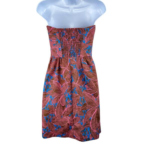 Rachel Roy Pink Green Tropical Linen Blend Pleated Strapless Mini Sheath Dress 0 - Picture 3 of 15